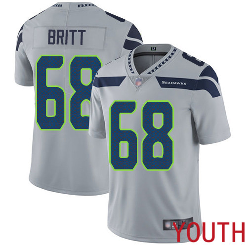 Seattle Seahawks Limited Grey Youth Justin Britt Alternate Jersey NFL Football #68 Vapor Untouchable->youth nfl jersey->Youth Jersey